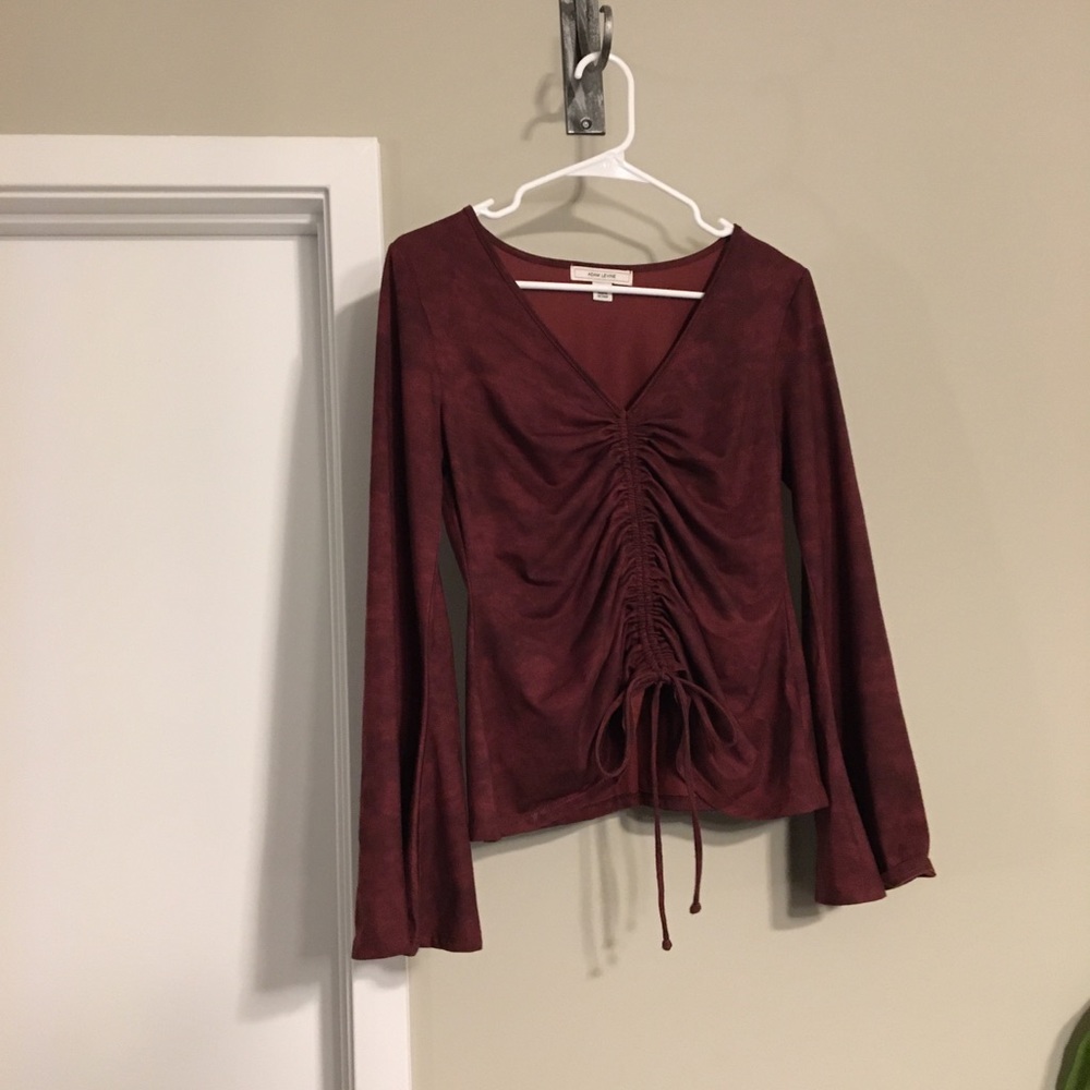 Maroon bell sleeves gathered shirt